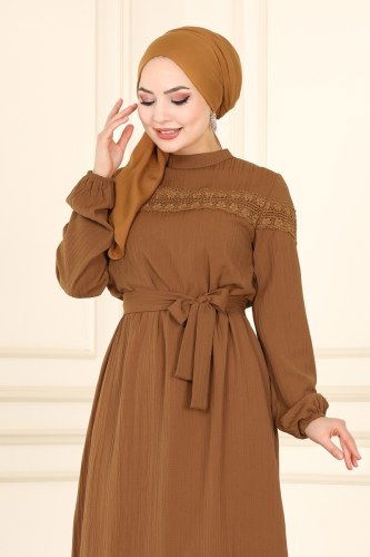 moda selvim Dantelli Bürümcük Elbise 5877BSK463 Koyu Vizyon - Thumbnail