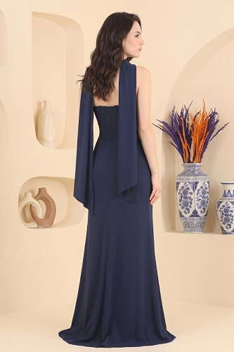 moda selvim Dantelli Korse Detaylı Abiye 185DMNK1166 Laci - Thumbnail