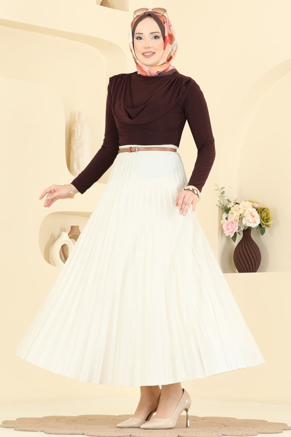 Modaselvim Bluz ve Gömlek Degaje Dökümlü Sandy Bluz 227BO429 Acı Kahve