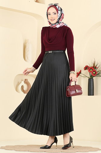 moda selvim Degaje Dökümlü Sandy Bluz 227BO429 Bordo - Thumbnail