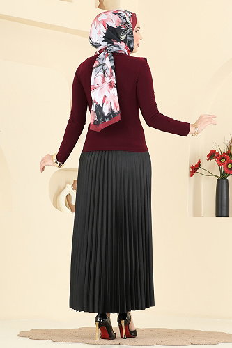 moda selvim Degaje Dökümlü Sandy Bluz 227BO429 Bordo - Thumbnail