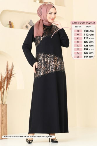moda selvim Deri Detaylı Tesettür Elbise 3110HN394 Desen 1 Vizyon - Thumbnail
