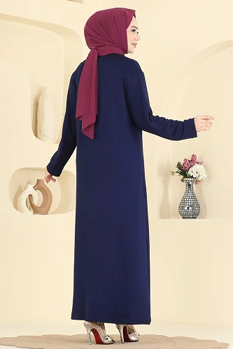 moda selvim Deri Garni Detaylı Elbise 4017HN394 Laci - Thumbnail