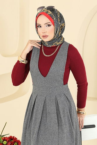 moda selvim Derin Yaka Balıksırtı Jile 22021UKBK1160 Gri - Thumbnail