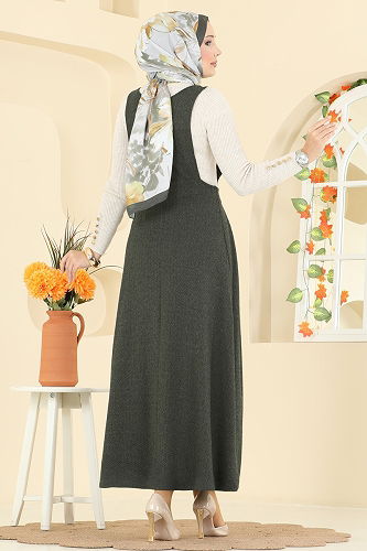 moda selvim Derin Yaka Balıksırtı Jile 22021UKBK1160 Haki - Thumbnail