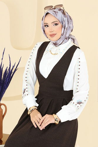 moda selvim Derin Yaka Balıksırtı Jile 22021UKBK1160 Kahve - Thumbnail