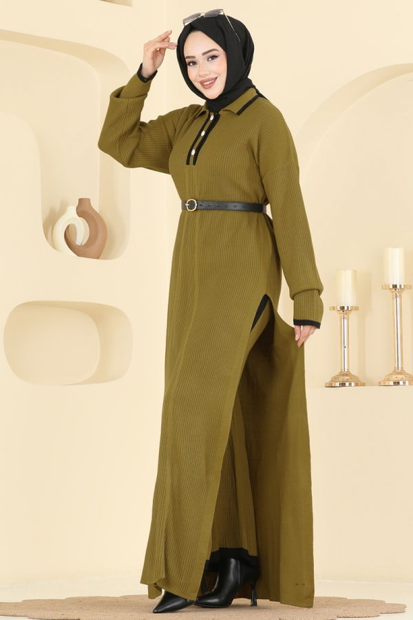 Modaselvim Kombin Derin Yırtmaçlı Triko Takım 503TPK1167 Asit