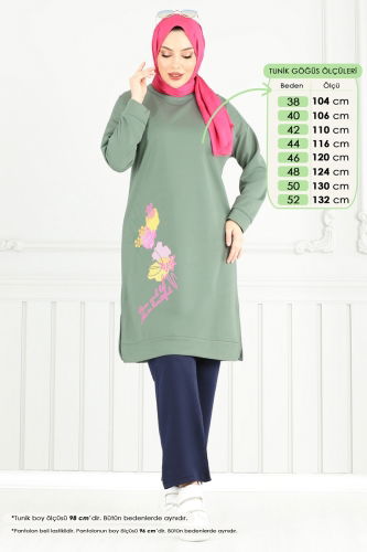 moda selvim Desen Baskılı Tesettür Takım 5093UZ662 Mint&Laci - Thumbnail