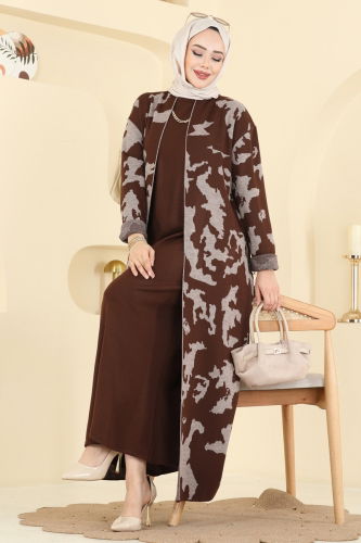 A.Y.D. - Desen Detaylı Elbiseli Takım 2768AYD574 Kahve