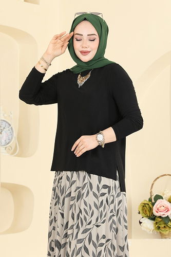 moda selvim Desenli 2 li Etek Takım 5580ZNN863 Siyah - Thumbnail