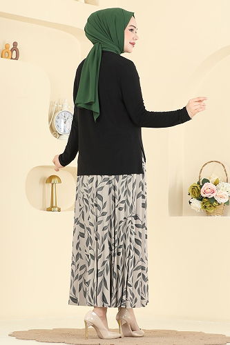 moda selvim Desenli 2 li Etek Takım 5580ZNN863 Siyah - Thumbnail