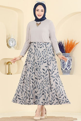 moda selvim Desenli 2 li Etek Takım 5580ZNN863 Taş - Thumbnail