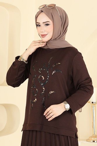 moda selvim Desenli 2 li Takım 4016HN394 Kahve - Thumbnail