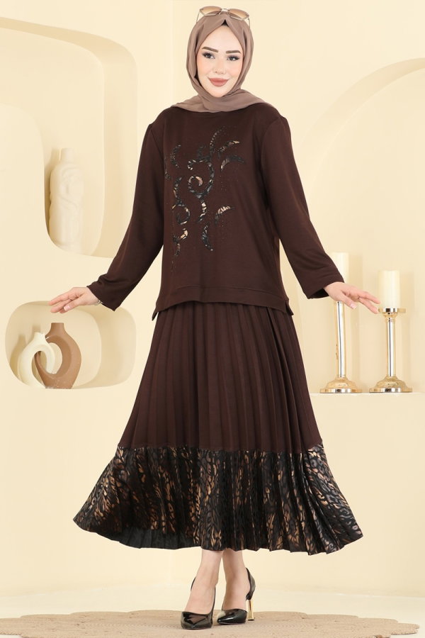 Modaselvim Kombin Desenli 2 li Takım 4016HN394 Kahve