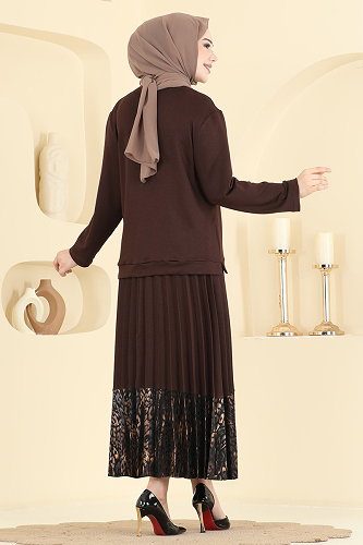 moda selvim Desenli 2 li Takım 4016HN394 Kahve - Thumbnail