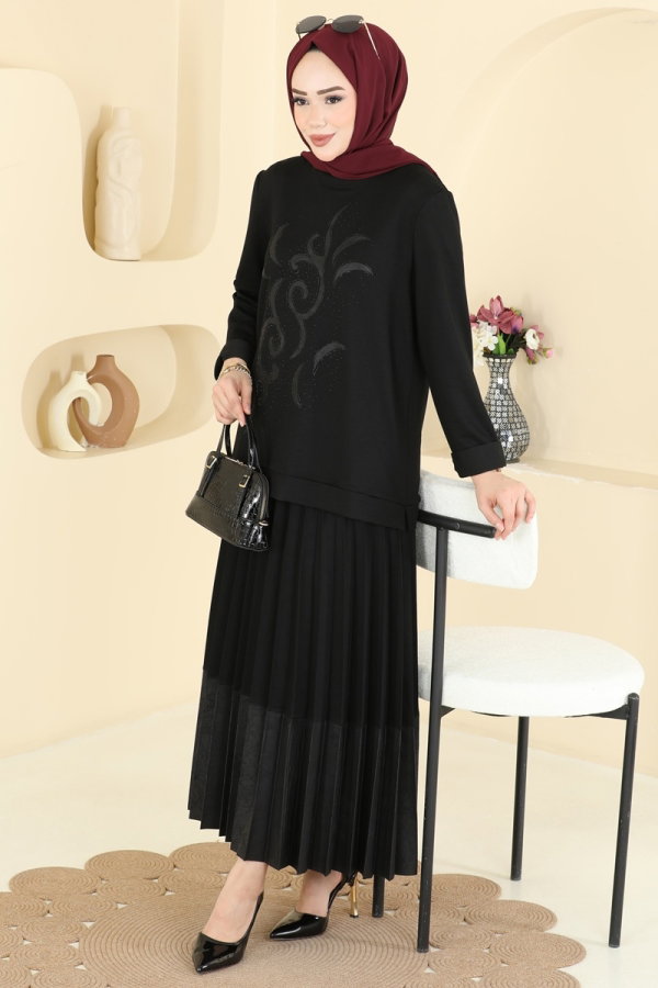 Modaselvim Kombin Desenli 2 li Takım 4016HN394 Siyah