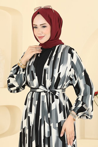 moda selvim Desenli 3 lü Şık Takım 3425BLU797 Antrasit&Siyah - Thumbnail
