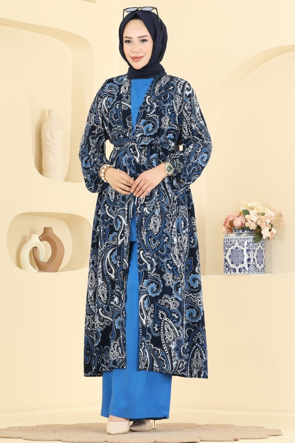 Modaselvim Kombin Desenli 3 lü Şık Takım 3425BLU797 İndigo&Laci