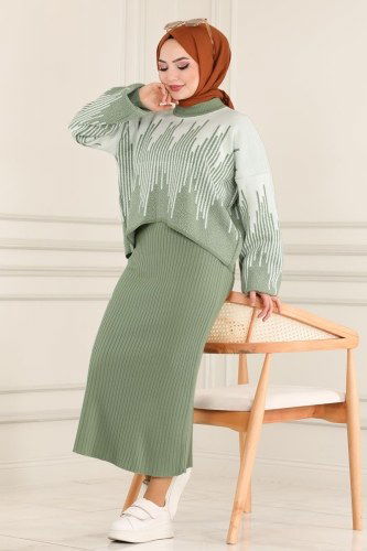 moda selvim Desenli Bolerolu Triko Takım 745MT581 Mint - Thumbnail