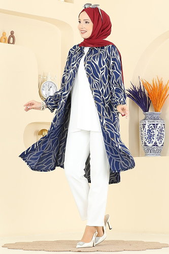 moda selvim Desenli Boydan Düğmeli Tunik 2003ERK1158 Laci - Thumbnail