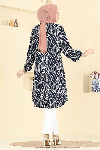 moda selvim Desenli Boydan Düğmeli Tunik 2003ERK1158 Laci - Thumbnail