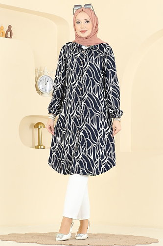 moda selvim Desenli Boydan Düğmeli Tunik 2003ERK1158 Laci - Thumbnail