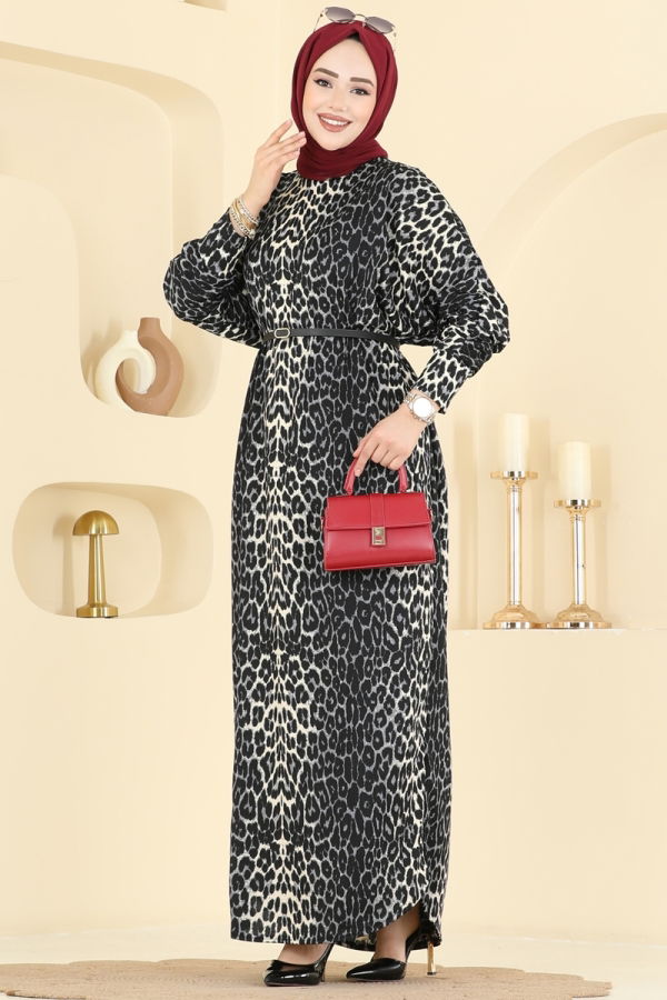 Modaselvim Elbise Desenli Bürümcük Elbise 7137ERK1158 Desen2 Leopar&Siyah