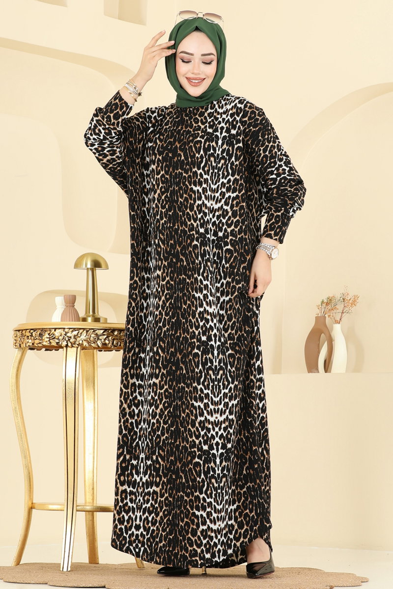 Desenli Bürümcük Elbise 7137ERK1158 Desen2 Leopar&Vizyon