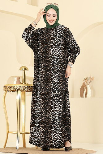 moda selvim Desenli Bürümcük Elbise 7137ERK1158 Desen2 Leopar&Vizyon - Thumbnail