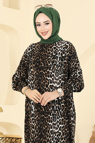 moda selvim Desenli Bürümcük Elbise 7137ERK1158 Desen2 Leopar&Vizyon - Thumbnail