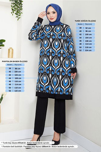 moda selvim Desenli Bürümcük Takım 185BO1060-M Saks - Thumbnail