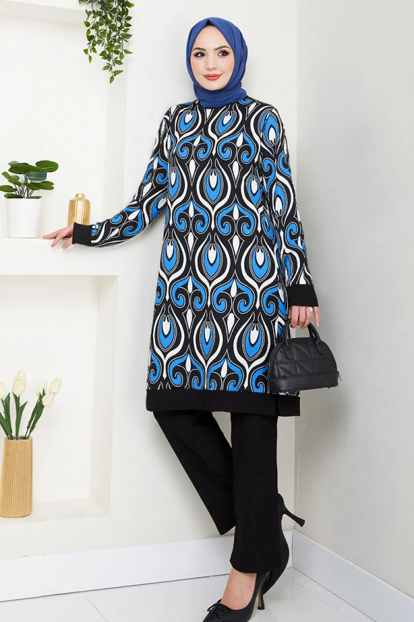 Modaselvim Kombin Desenli Bürümcük Takım 185BO1060-M Saks