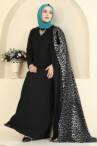 moda selvim Desenli Bürümcük Yelekli Takım 0350ERK1158 Desen 1 Siyah&Vizyon - Thumbnail