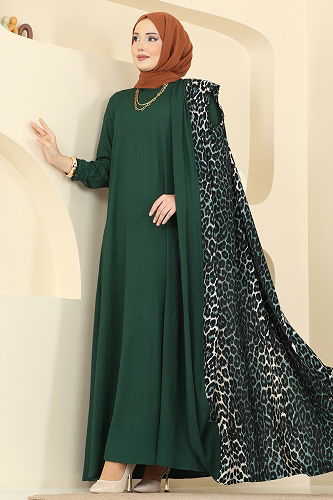 moda selvim Desenli Bürümcük Yelekli Takım 0350ERK1158 Desen 1 Zümrüt - Thumbnail