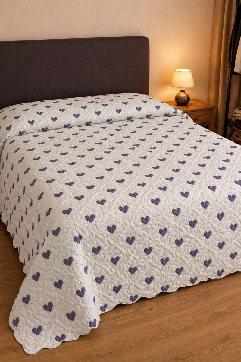 Desenli Çift Kişilik Pike 1043HB1195 Desen 3 Mor