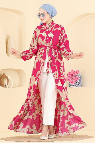 moda selvim Desenli Düğmeli Modal Elbise 155NZRK1200 Desen 1 - Thumbnail