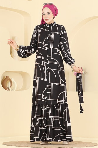 moda selvim Desenli Düğmeli Modal Elbise 155NZRK1200 Desen 3 - Thumbnail