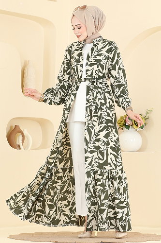 moda selvim Desenli Düğmeli Modal Elbise 155NZRK1200 Desen 4 - Thumbnail