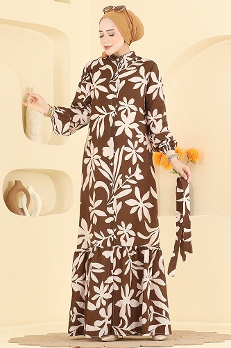 moda selvim Desenli Düğmeli Modal Elbise 155NZRK1200 Desen5 - Thumbnail