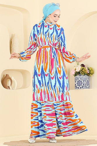 moda selvim Desenli Düğmeli Modal Elbise 155NZRK1200 Desen6 - Thumbnail