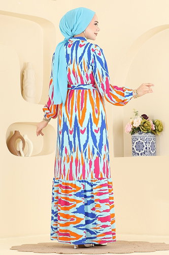moda selvim Desenli Düğmeli Modal Elbise 155NZRK1200 Desen6 - Thumbnail