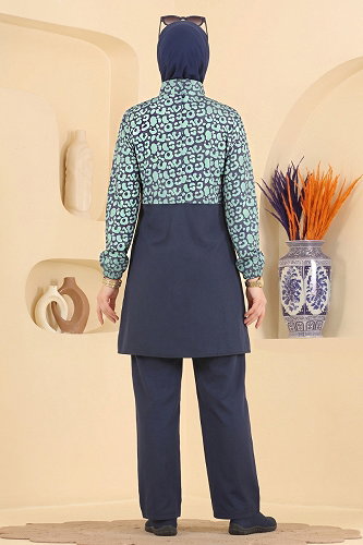 moda selvim Desenli Fermuar Detaylı Mayo 4501PRMK1210 Laci - Thumbnail