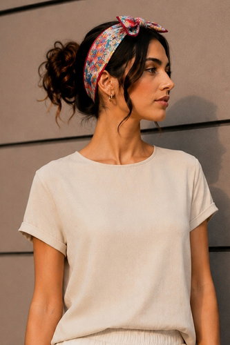 moda selvim Desenli Fular Bandana 070AFV475 Desen15 - Thumbnail
