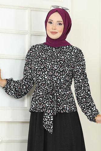 moda selvim Desenli Helen Etekli Takım 4114PM271 Desen2 Leopar&Siyah - Thumbnail