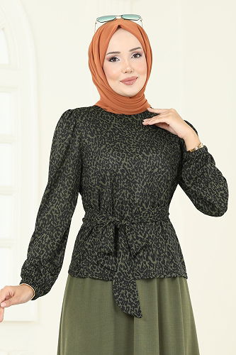 moda selvim Desenli Helen Etekli Takım 4114PM271 Desen3 Leopar&Haki - Thumbnail