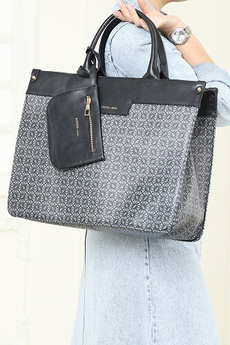 moda selvim Desenli Kadın Omuz Çantası 6150ARK1142 Siyah - Thumbnail