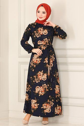 moda selvim Desenli Örme Krep Elbise 6002ADK807 Desen 4 - Thumbnail