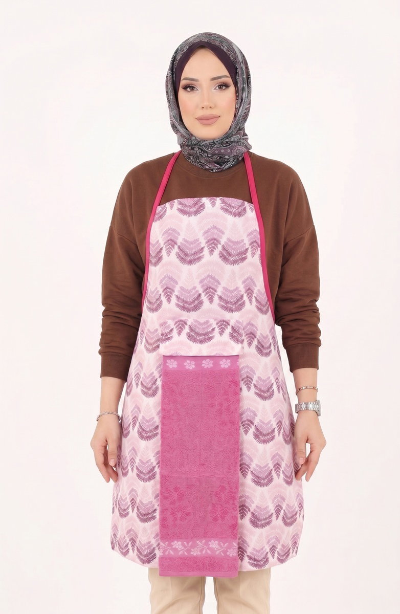 Desenli Pamuk Mutfak Önlüğü 1032HB1195 Desen 2 Pembe