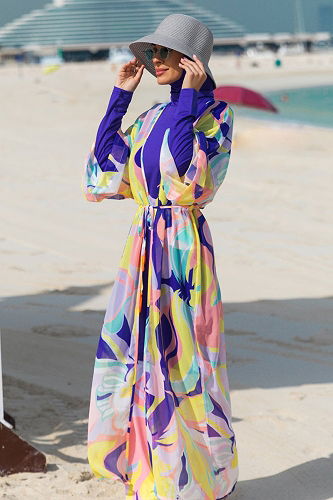 moda selvim Desenli Renkli Pareo 2332MRNK1139 Mor - Thumbnail