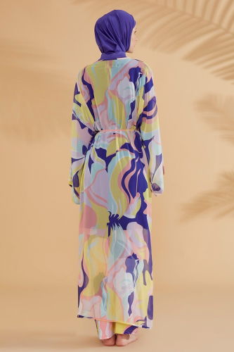 moda selvim Desenli Renkli Pareo 2332MRNK1139 Mor - Thumbnail